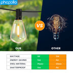 ST38 outside String Lights, 50FT,12+1 Edison Bulbs Shatterproof,2700K Warm Lighting for Garden Camping Patio Porch Backyard Deck Balcony