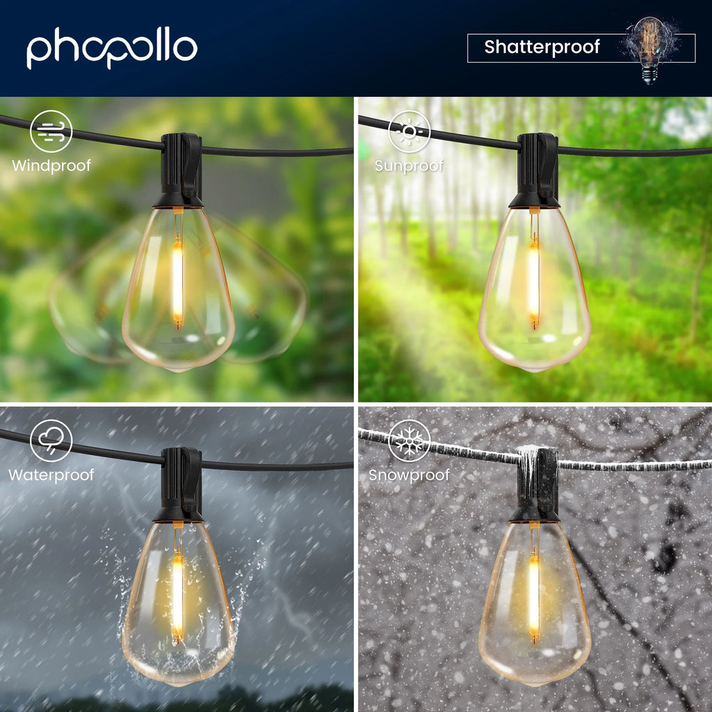 ST38 outside String Lights, 50FT,12+1 Edison Bulbs Shatterproof,2700K Warm Lighting for Garden Camping Patio Porch Backyard Deck Balcony