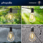 ST38 outside String Lights, 50FT,12+1 Edison Bulbs Shatterproof,2700K Warm Lighting for Garden Camping Patio Porch Backyard Deck Balcony